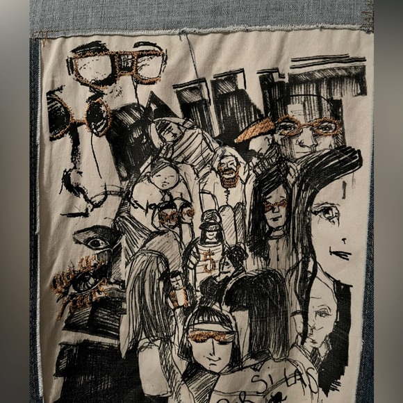 💙Rare ZARA Artist Drawing Denim Jacket Snaps Zipper Fall Autumn Size Large L💙 - Picture 11 of 16